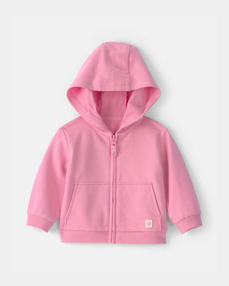 baby girl french terry zip-up hoodie - pink