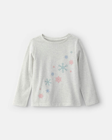 girls snowflake long-sleeve graphic tee - grey