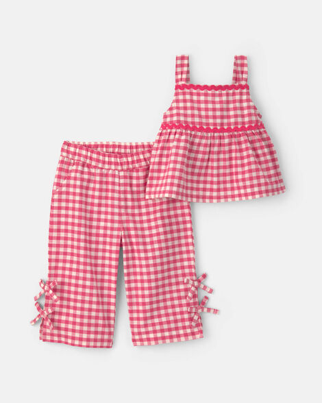 baby girl 2-piece gingham tank top & pant set - red