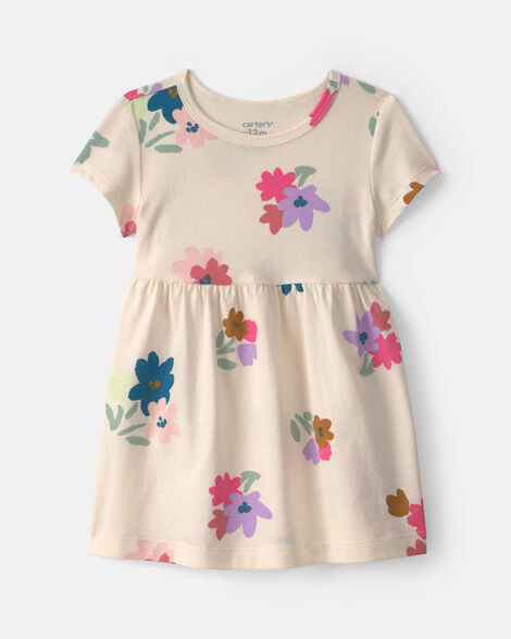 baby girl floral short-sleeve dress - cream