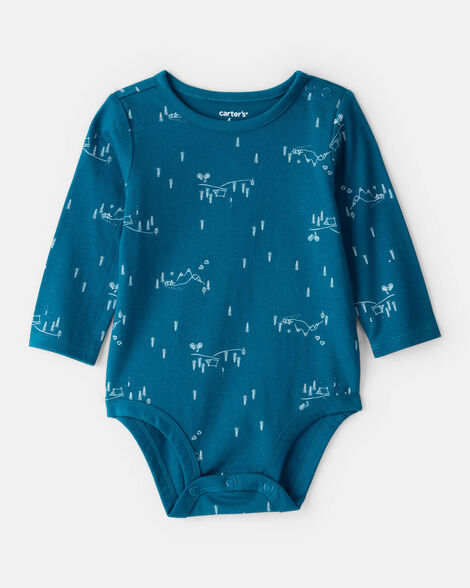 baby boy woodland long-sleeve graphic bodysuit - blue