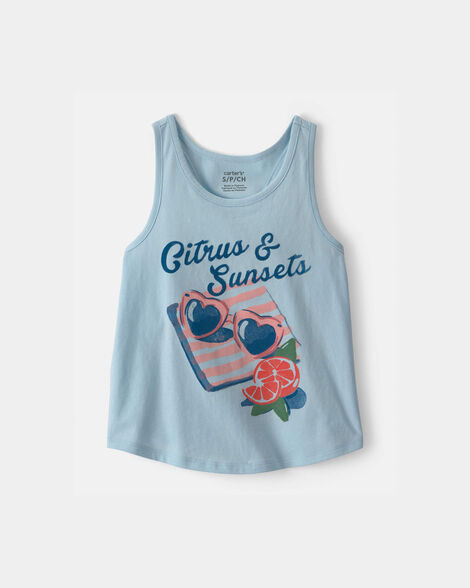 girls 'citrus & sunsets' graphic tank - blue