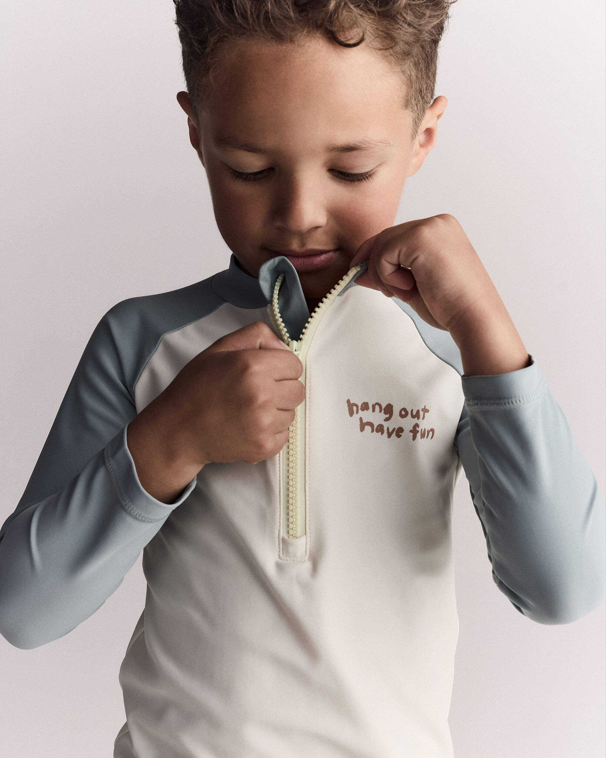 Otter Avenue Toddler Boy Hang Out Have Fun Half-Zip Long-Sleeve Rashguard 12M Pale BlueCream 20$