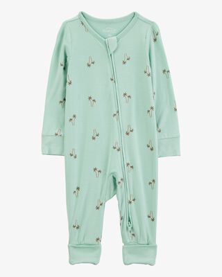 Product image 1 of Baby Palm Tree Print 2-Way Zip PurelySoft Convertible Foot Sleep & Play Pajamas - Mint