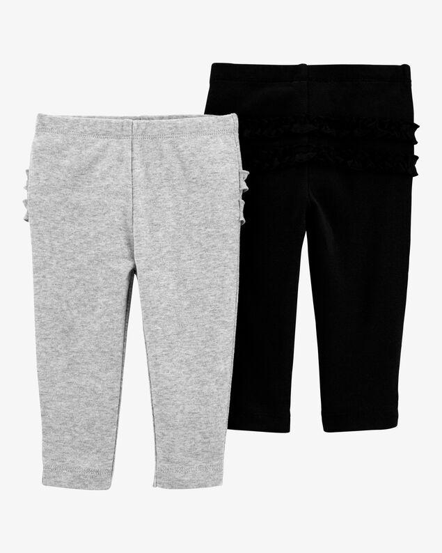 Product image 2 of Baby 2-Pack Ruffle-Detail Cotton Pants - Grey/Black
