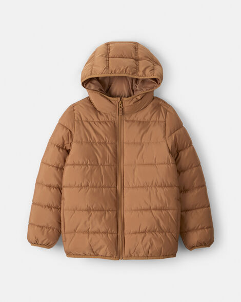 boys midweight packable puffer - brown