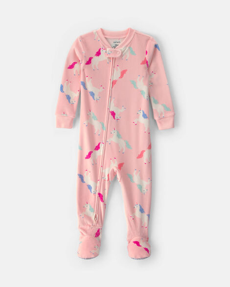 toddler girl 1-piece unicorn dreamplush snug fit footed pajama - pink