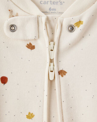 Product image 2 of Baby Thanksgiving Turkey Print 100% Cotton Long-Sleeve Sleep & Play Pajamas - Cream