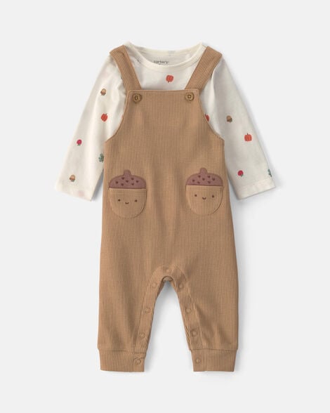 baby boy 2-piece thanksgiving thermal long-sleeve overall set - brown