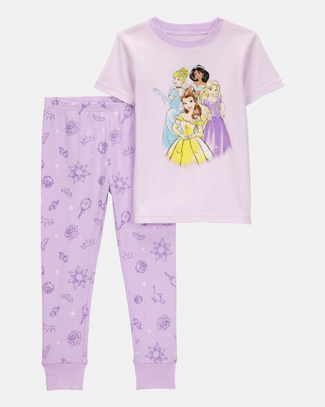 toddler girl disney princesses snug fit 2-piece pajamas - purple