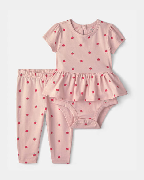 baby girl 2-piece apple bodysuit & pant set - pink
