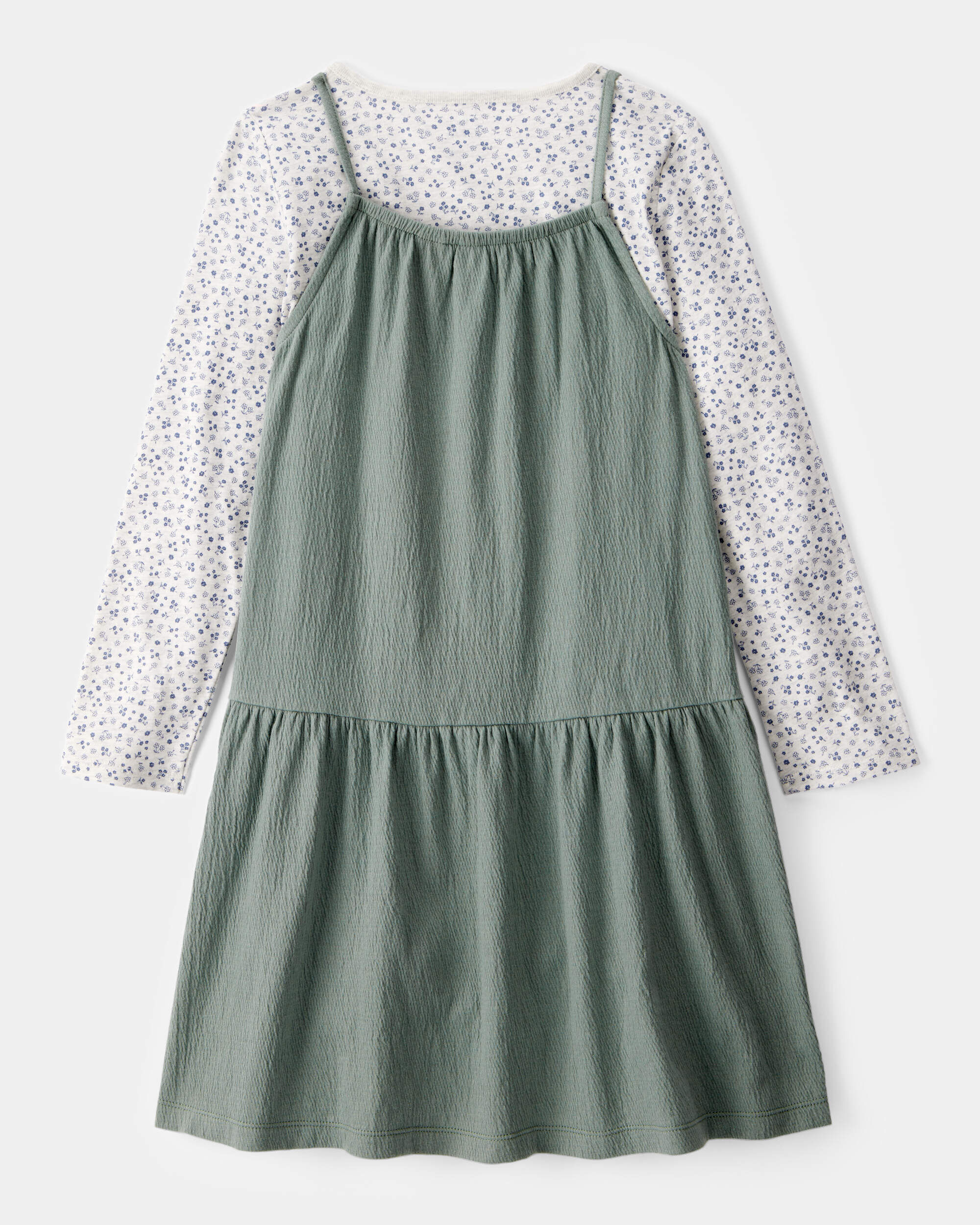 トップス Scout Tee Pewter Flower Dot Kid 2-Piece Floral Print Tee & Tank Dress Set - Green/Grey