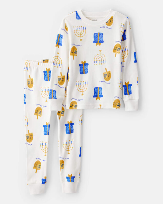 Product image 1 of Baby Hannukah Print 100% Cotton Long-Sleeve Snug Fit 2-Piece Pajamas - White