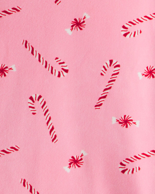Product image 2 of Toddler Girl Peppermint Print Velour Long-Sleeve Snug Fit 2-Piece Pajamas - Pink