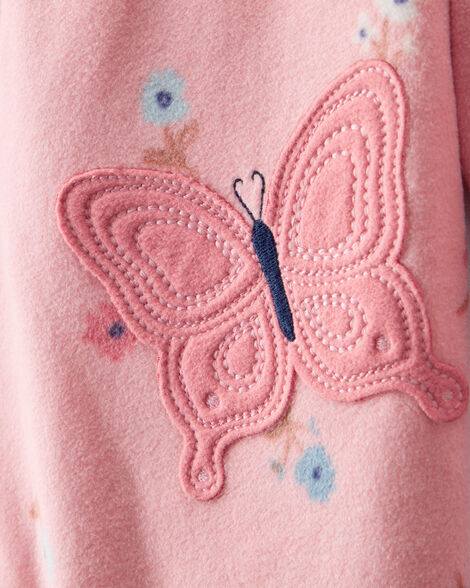 Product image 2 of Toddler Girl Butterfly & Floral Print Loose Fit Long-Sleeve 2-Way Zip 1-Piece Pajamas - Pink