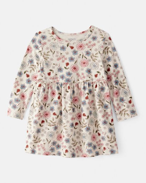 baby girl floral long-sleeve knit dress - cream
