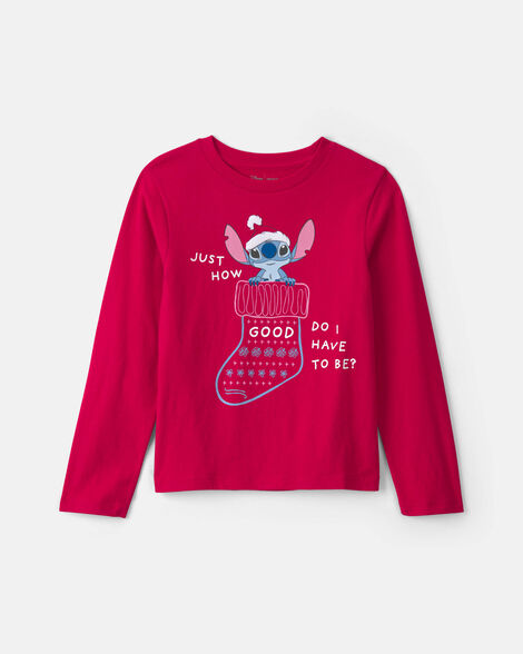 girls disney© stitch christmas long-sleeve graphic tee - red