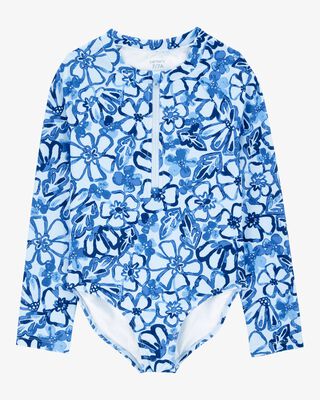 Product image 1 of Kid 1- Piece Floral Long-Sleeve Rashguard Swimsuit - Blue