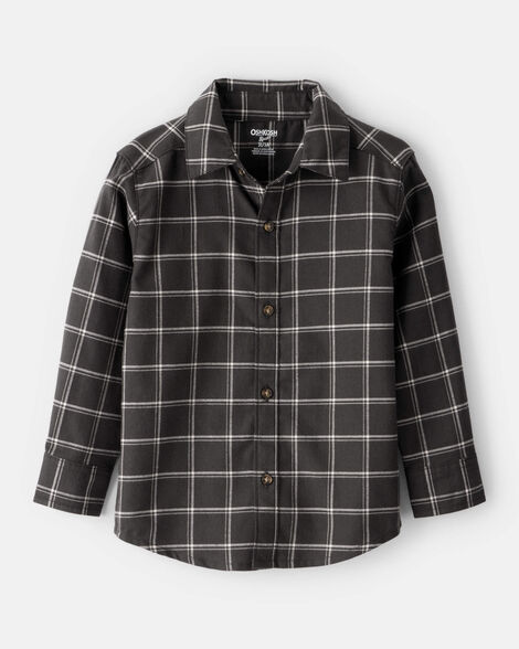 Toddler Boy Plaid Cotton Long-Sleeve Button-Down Shirt - Black
