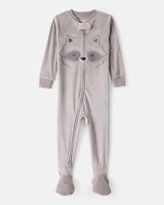 Baby Boy Spaceship Star Print Fleece Loose Fit 1-Piece Pajamas - Grey
