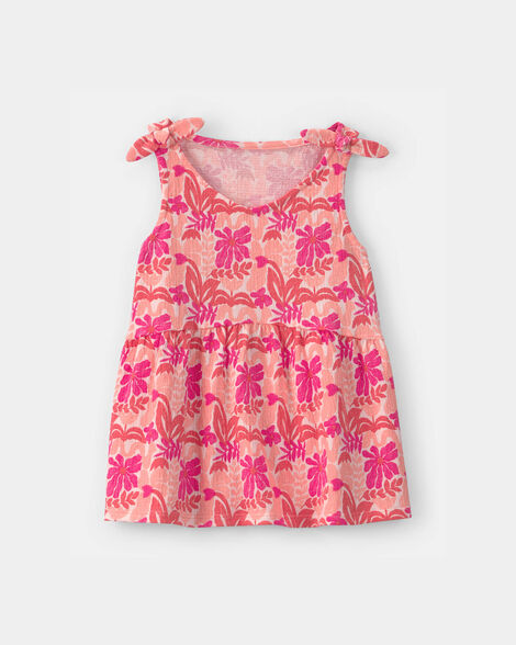 girls tropical crinkle tank top - pink