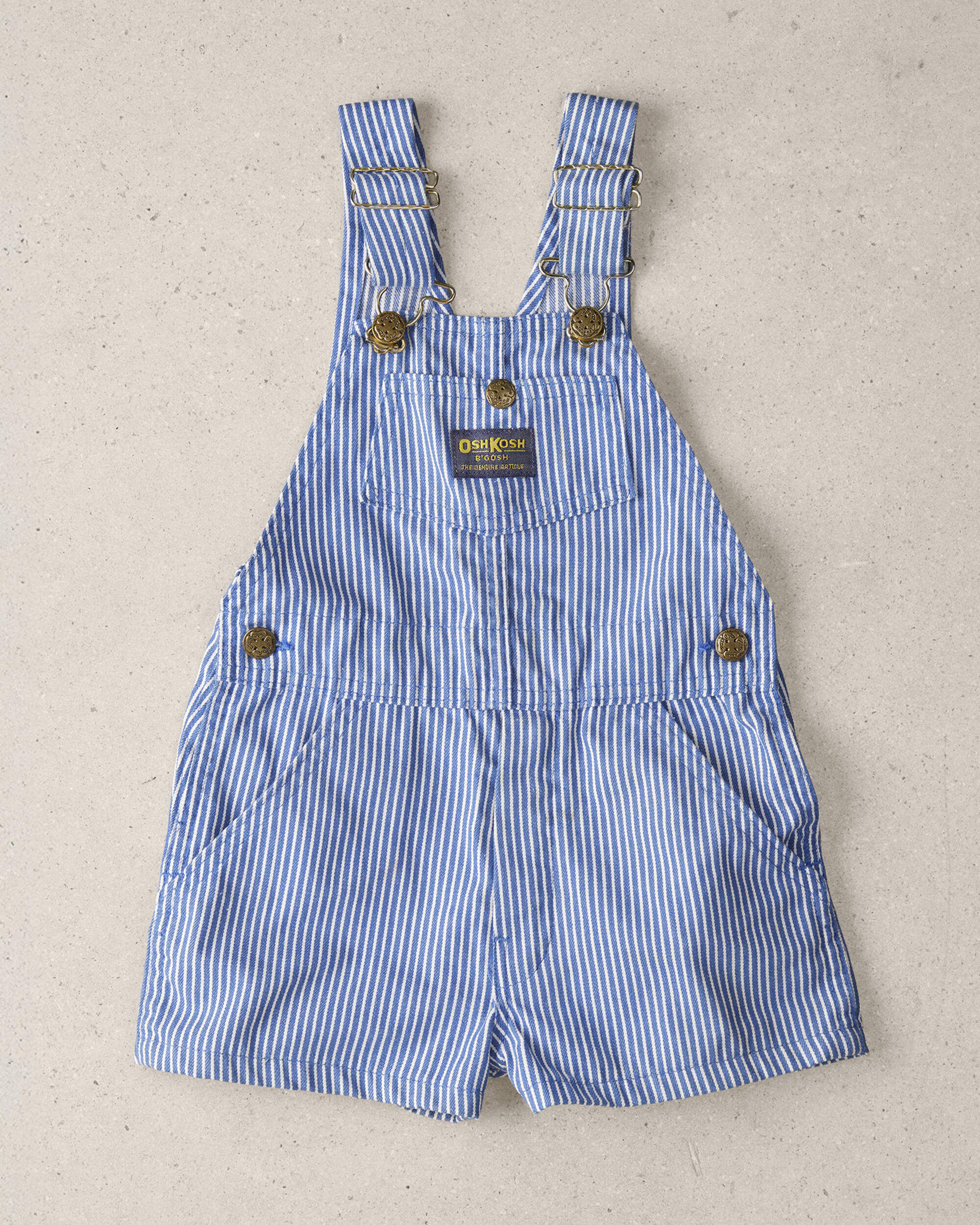 Kid Size 5 Vintage Hickory Stripe Denim Shortalls from the OshKosh Archive Release, circa 1990s