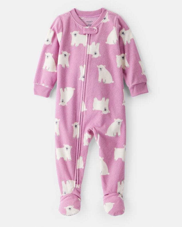 Product image 1 of Baby Girl Polar Bear Fleece Long-Sleeve 2-Way Zip 1-Piece Pajamas - Purple