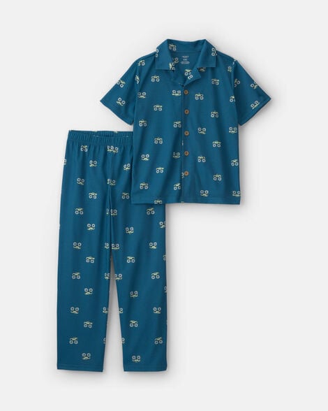boys monster truck 2-piece pajama set - blue