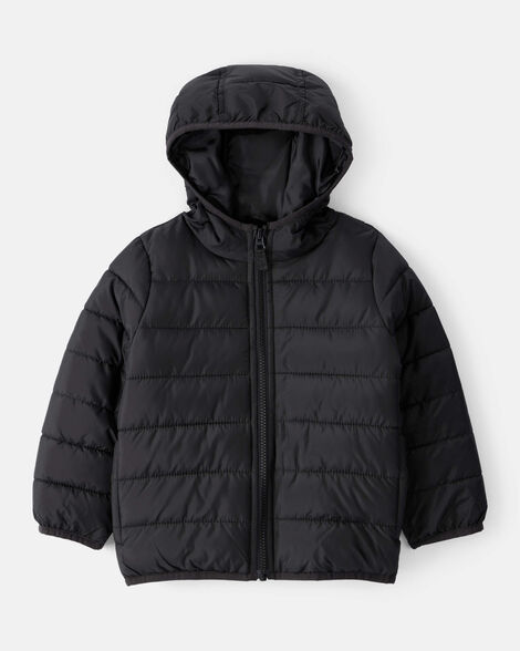 toddler packable hooded puffer jacket - black