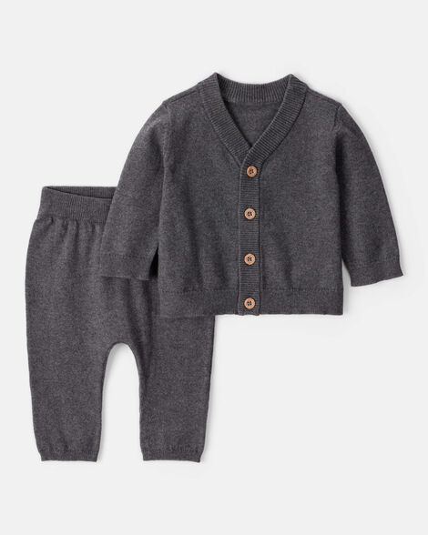 baby boy 2-piece cotton long-sleeve cardigan & pant set - grey