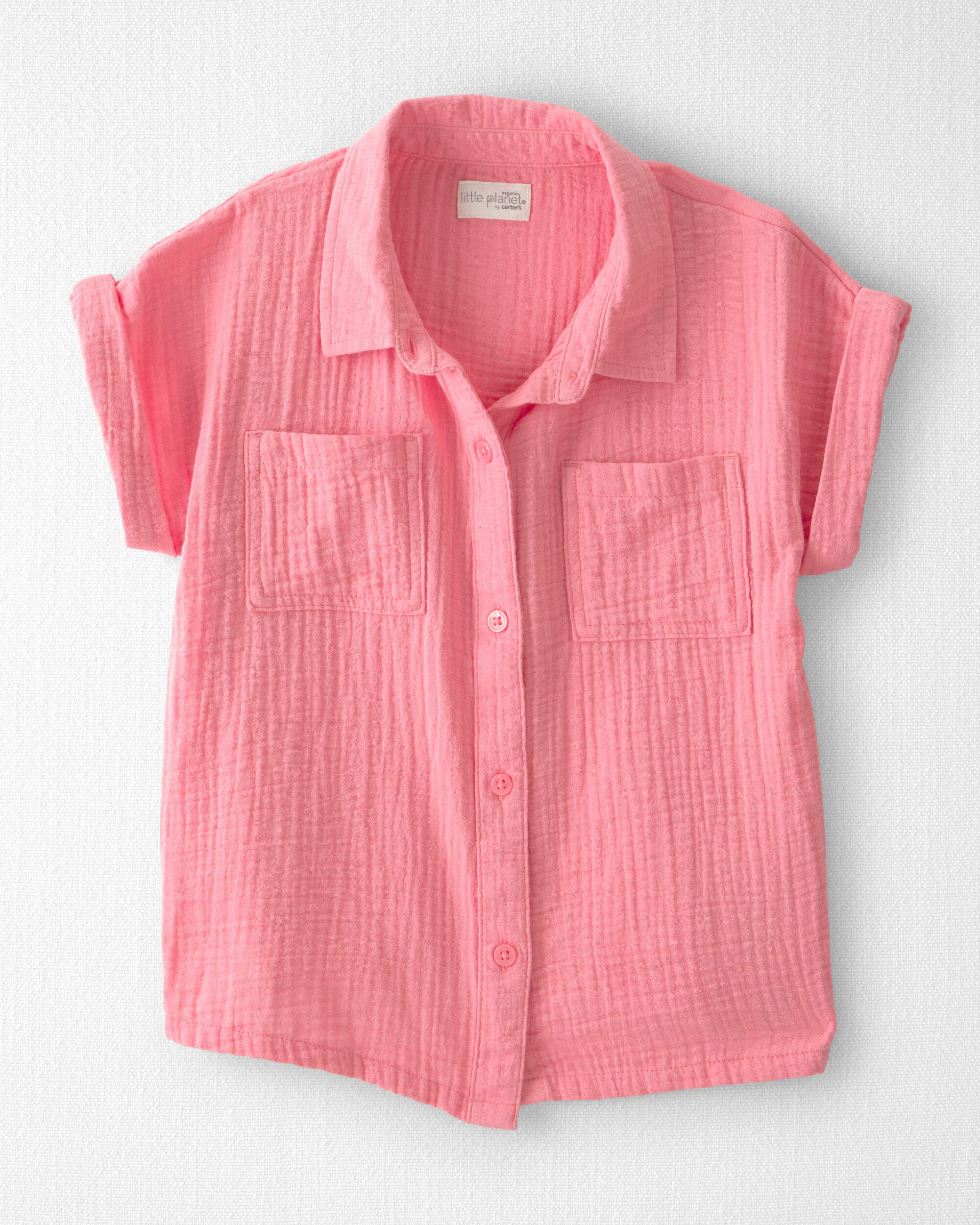 Little Planet Girls Organic Cotton Gauze Button-Down Top 6 Summer Pink 26$