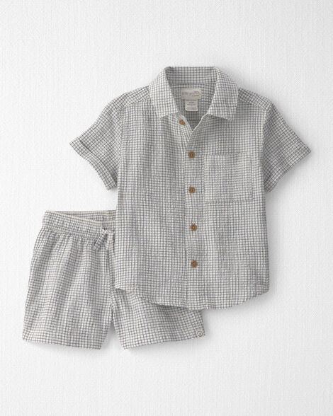 Toddler Boy 2-Piece Organic Cotton Seersucker Gauze Top & Short  Set