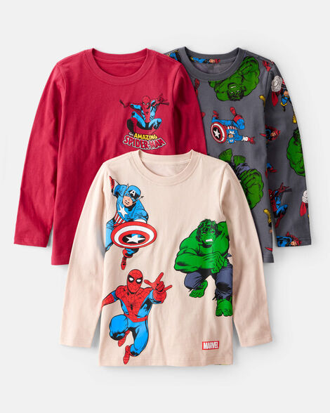 boys 3-pack ©marvel print long-sleeve top - pink/red