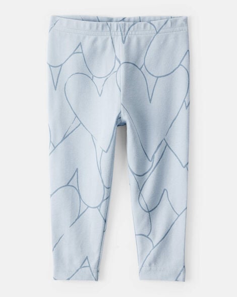 baby girl cotton heart stretch leggings - blue