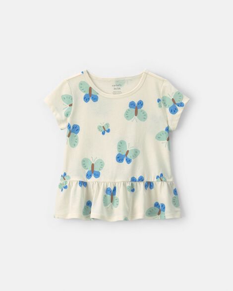 toddler girl butterfly peplum top - cream