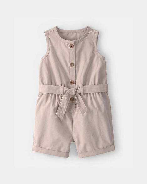 baby girl canvas sleeveless romper - khaki