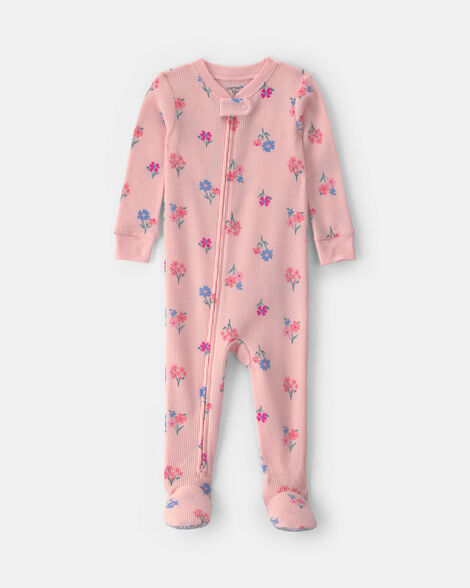 baby girl 1-piece floral thermal snug fit footed pajama - pink
