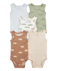 Baby 5-Pack Animals Sleeveless Bodysuits