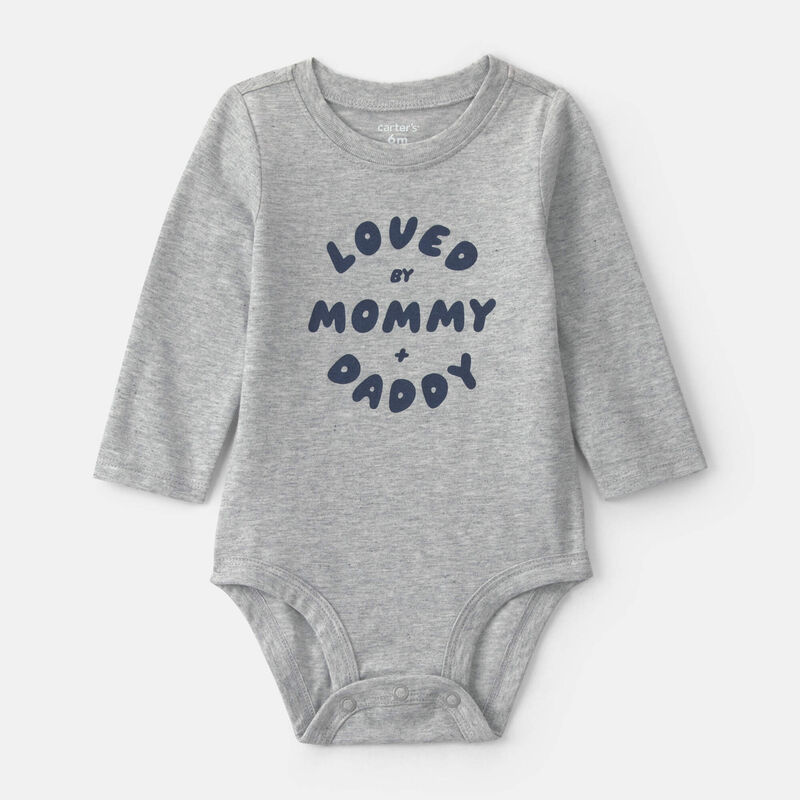 Baby 'Loved By Mommy & Daddy' Long-Sleeve Graphic Bodysuit - Grey