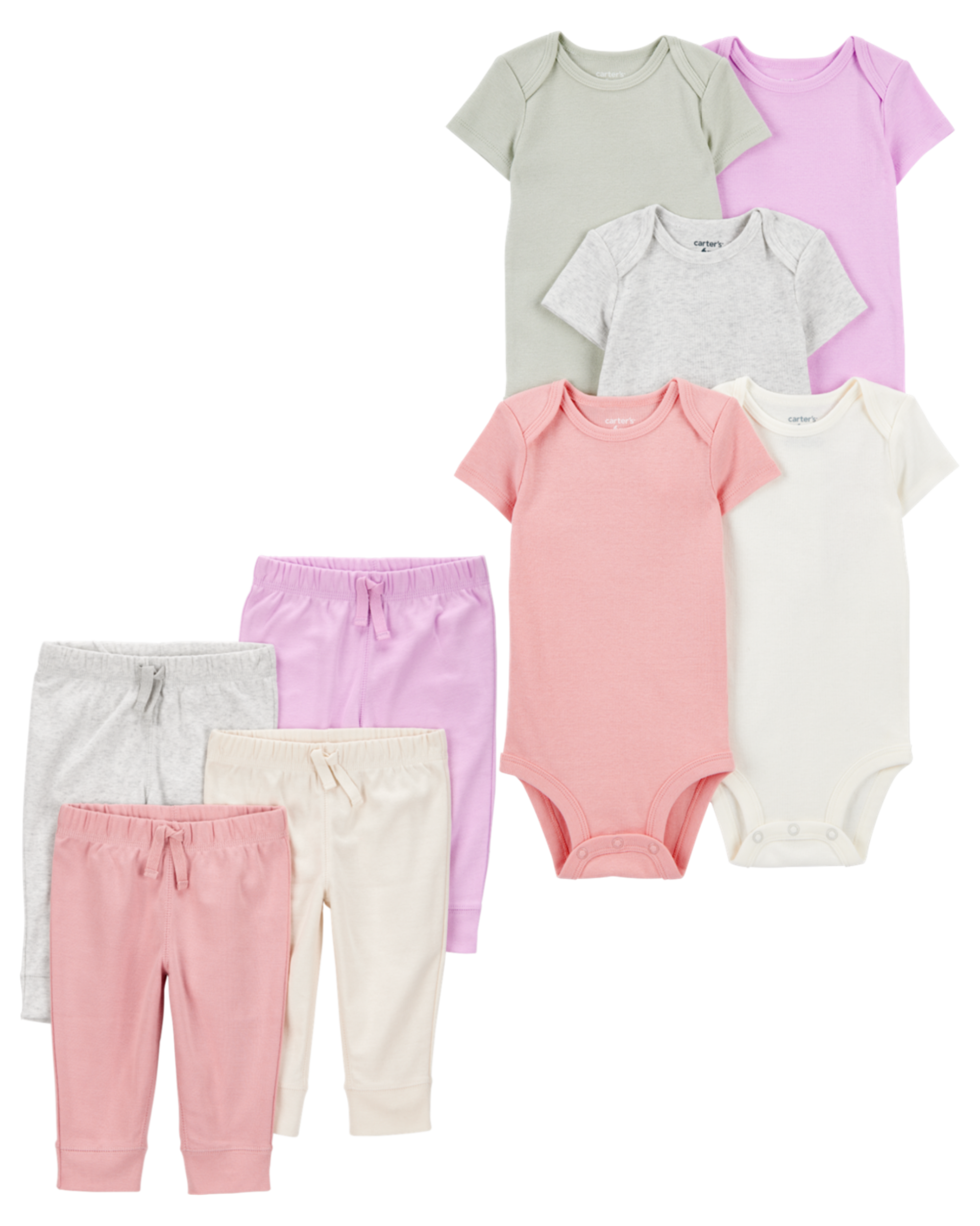 Baby 9-Piece Solid Short-Sleeve Bodysuits & Pull-On Pants Set