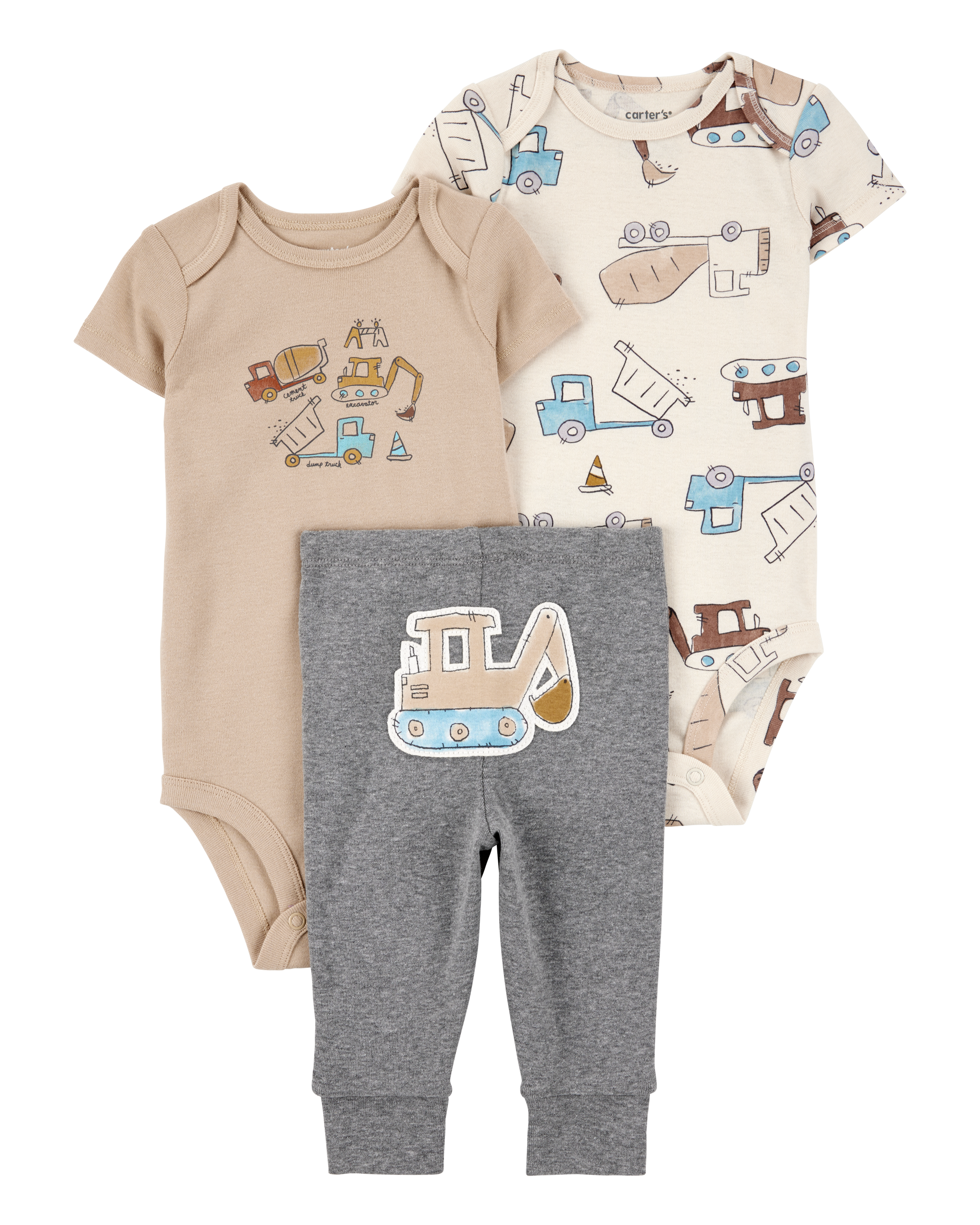 Baby Boy 3-Piece Construction Little Character Set® - White/Tan/Grey