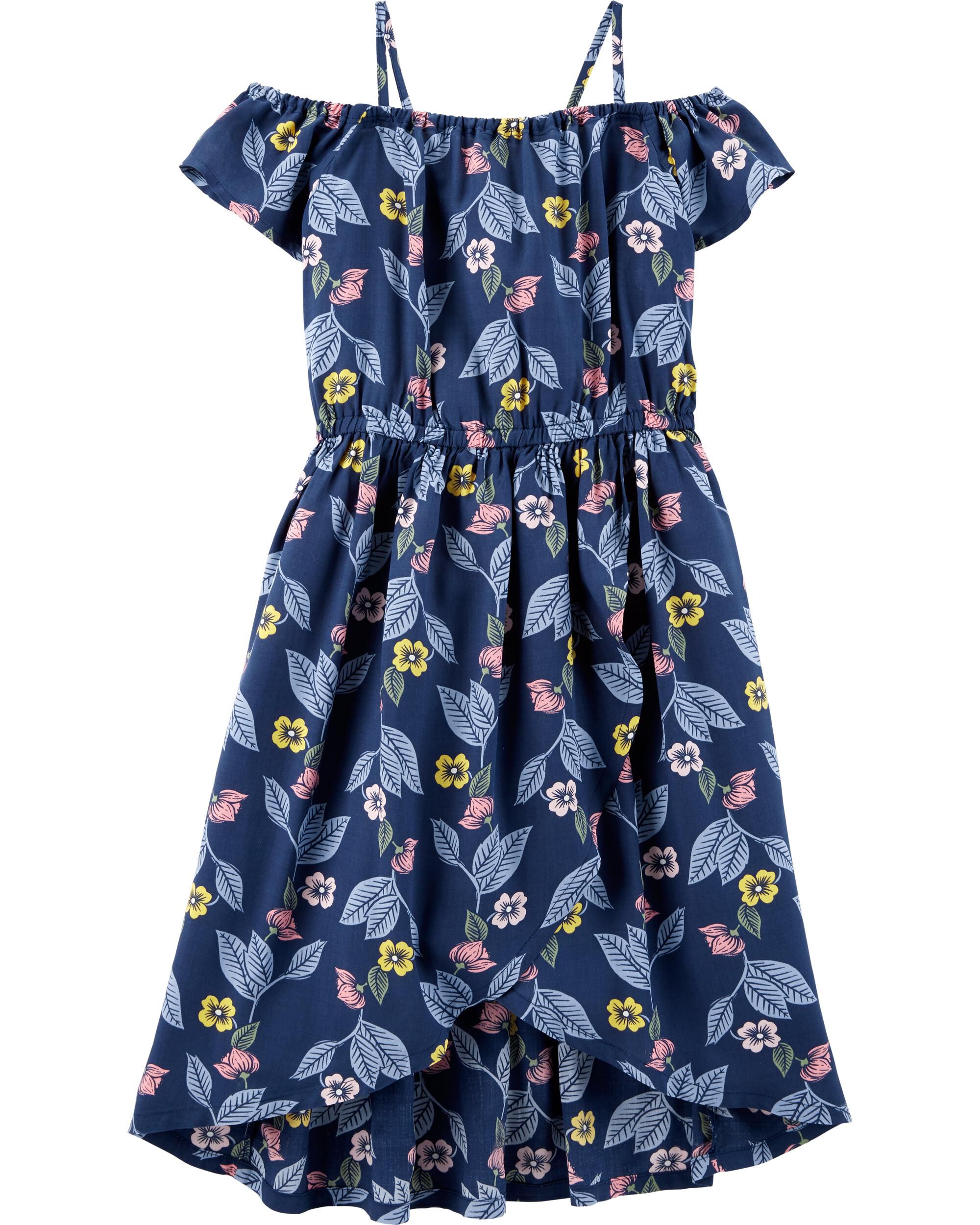 blue floral cold shoulder dress
