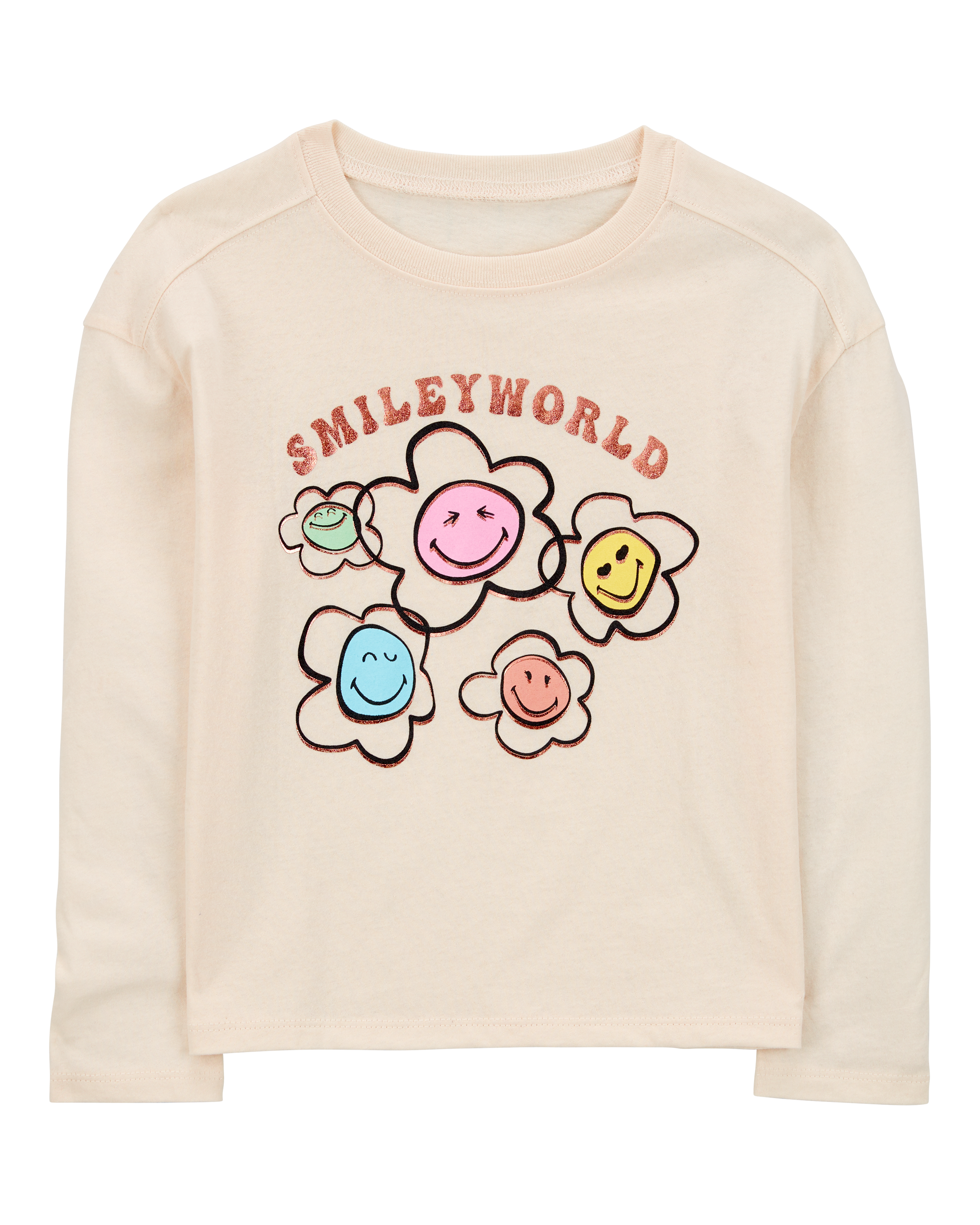 Kid Smiley World Long-Sleeve Graphic Tee - Cream