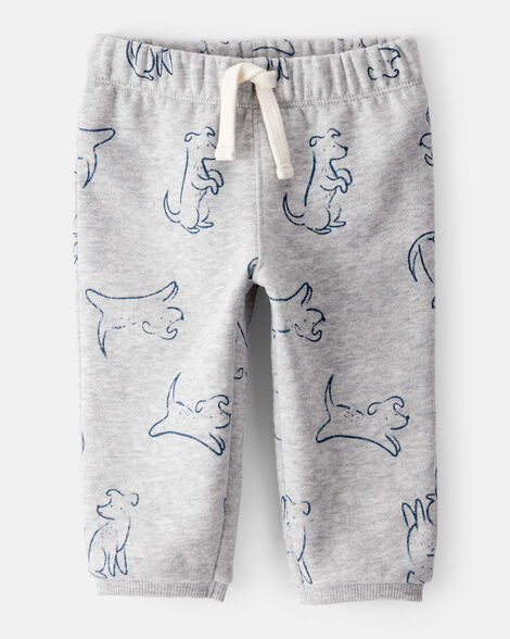 baby boy daydream fleece dog knit pull-on pants - grey