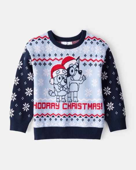 toddler boy christmas hooray long-sleeve bluey™ sweater - blue