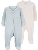 Blue/Ivory - Baby  2-Pack Thermal Textured Sleep & Play Pajamas, Selected