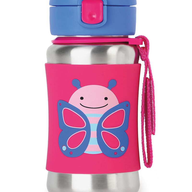 Zoo Stainless Steel Little Kid Straw Bottle - Butterfly