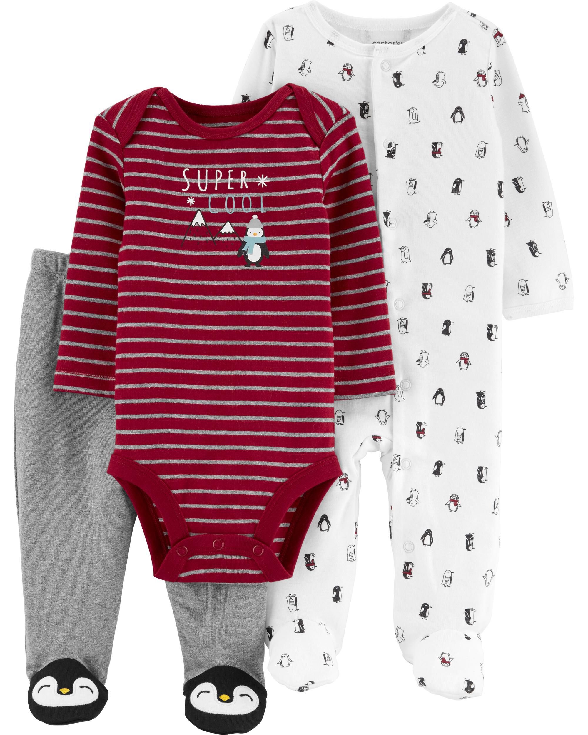 Carter/'s Baby Girls/' 3 Piece Bodysuits /& Penguin Pants Leggings Set 3M 6M