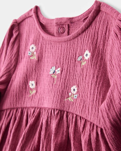 Product image 3 of Baby Embroidered Floral Bodysuit Dress - Pink