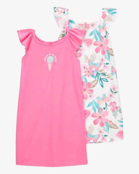 Product image 1 of Girls 2-Pack Ice Cream Floral Nightgowns - Pink